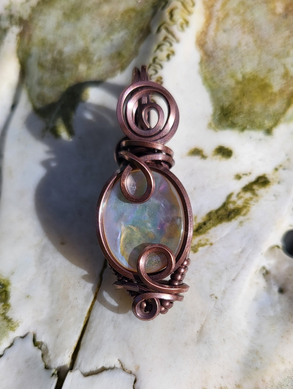 Handmade Copper Abalone Shell Pendant